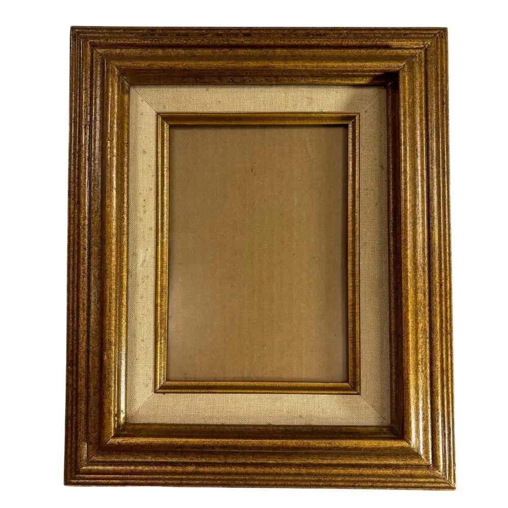 Vintage Deep Spoon Gold Tone Picture Frame w/ Linen Liner Art Wood Fits 5x7